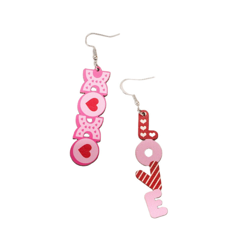 Wholesale Valentine's Day Pink Series Love Coffee Cup Personalized Western Cowboy Style Wood Earrings